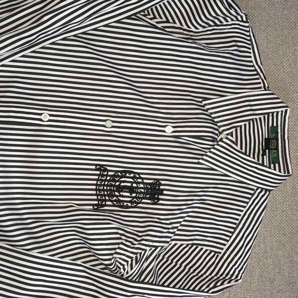 Lauren Ralph Lauren Black and White Striped Button Down Shirt S